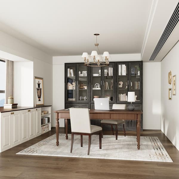 79.9 in. Tall Brown Wood Grain 12-Shelf Standard Bookcase, Storage Cabinet, Sideboard w/ 3-Large Drawer and 6-Glass Door