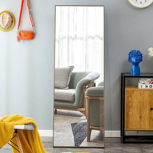 23 in. W x 65 in. H Rectangular Framed Full-Length Standing Bathroom Vanity Mirror in Gray