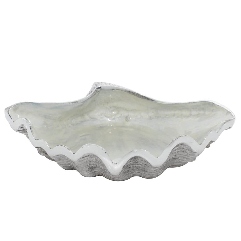 White Aluminum Shell Shaped Serving Bowl with Enamel Finish