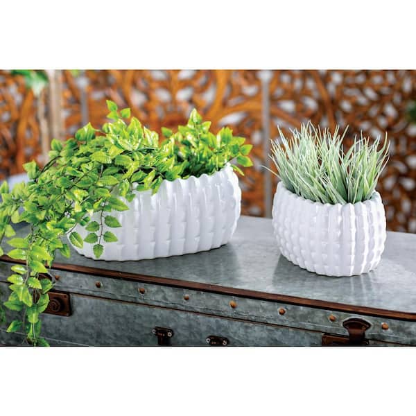 Litton Lane 6 in., 5 in., and 4 in. Small White Ceramic Indoor Outdoor Planter (3- Pack)