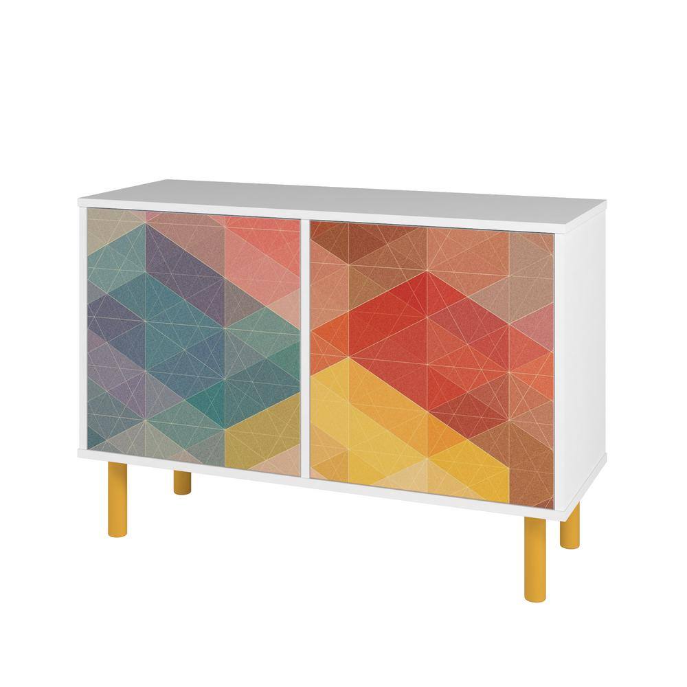 Retro Multicolor Geometric Pattern Office Cabinet with Yellow Legs