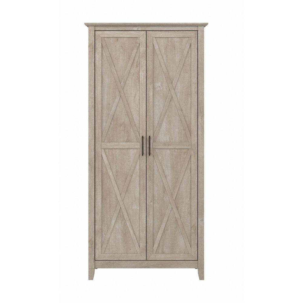 Washed Gray Tall Bathroom Storage Cabinet with Adjustable Shelves