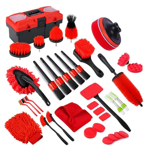 35-Piece Car Detailing Kit w/ Drill Brush Attachments, Cleaning Tools for Wheels, Dashboard, Windows in Tool Box