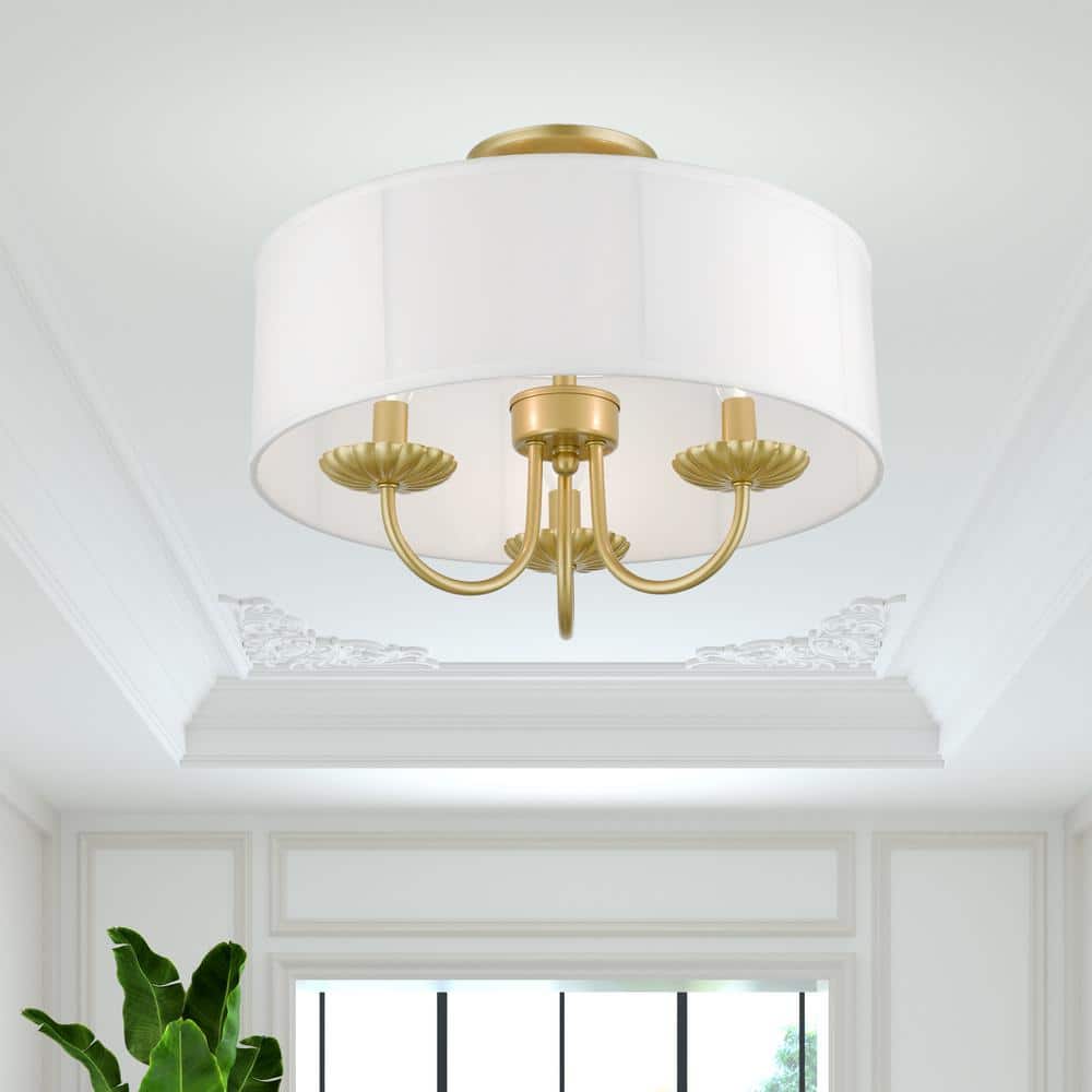 Brookdale Soft Gold 3-Light LED Semi-Flush Drum Light