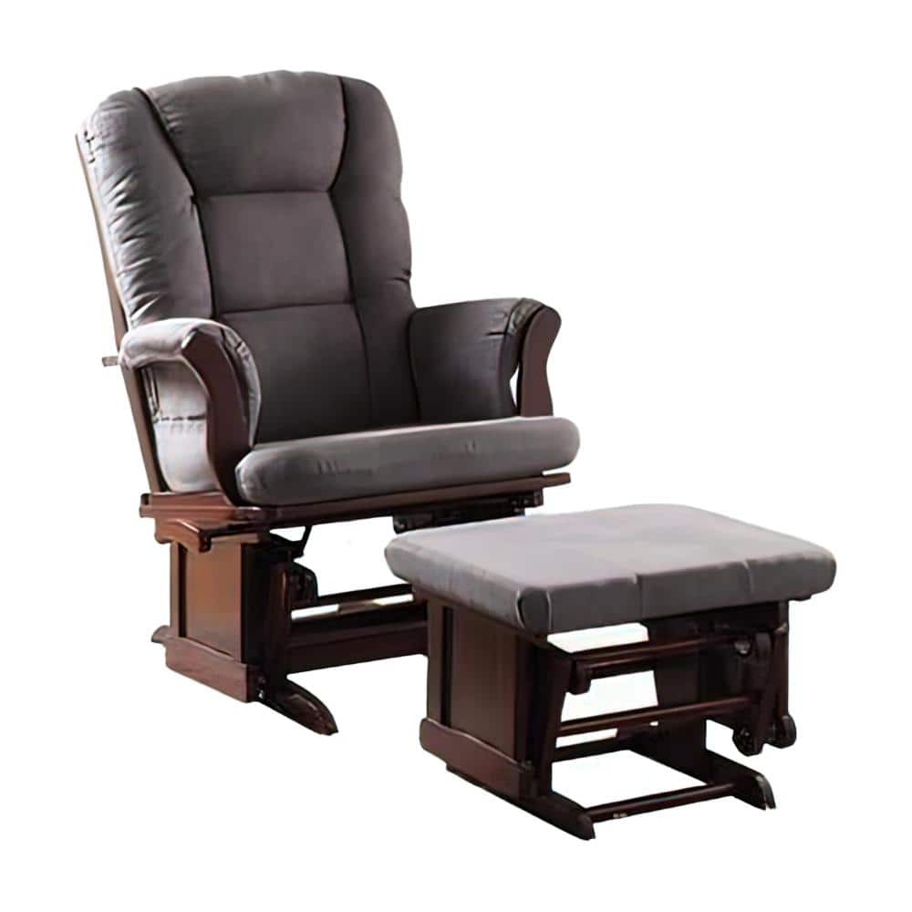 Cherry & Gray Microfiber Glider Chair with Ottoman
