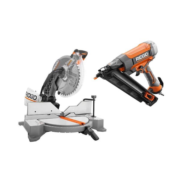 15 Amp Corded 12 in. Dual Bevel Miter Saw with LED and Pneumatic 15-Gauge 2-1/2 in. Angled Finish Nailer