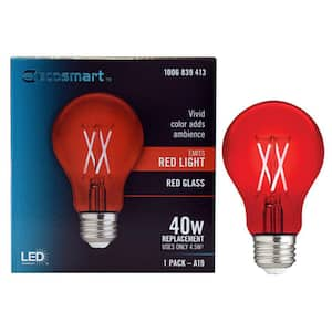 40-Watt Equivalent A19 Dimmable Filament Red Colored Glass LED Light Bulb (1-Pack)