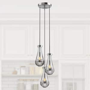 3 Light Nickel Raindrop Chandelier, Modern Glass Pendant Light for Living Room, Kitchen Island, Bulb Included
