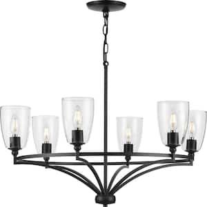 Parkhurst Collection 30 in. 6-Light Matte Black New Traditional Chandelier with Clear Glass Shades for Dining Room