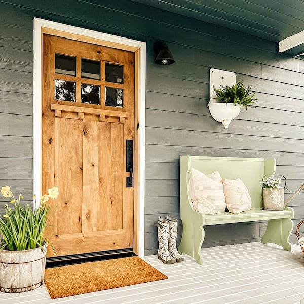 Natural Wood Front Door Ties Together Modern Farmhouse Style