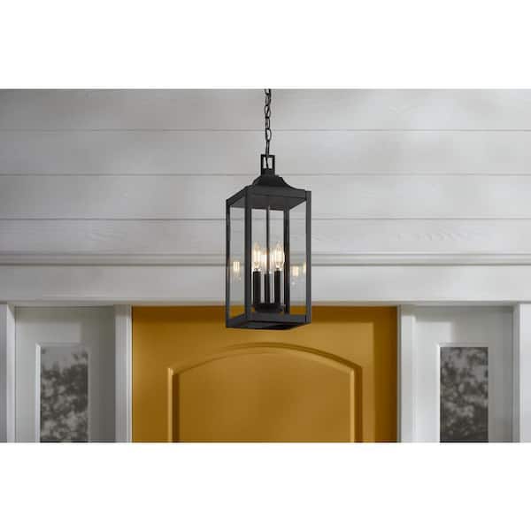 Havenridge 18.2 in. 3-Light Matte Black Outdoor Hanging Light Pendant Light with Clear Glass (1-Pack)