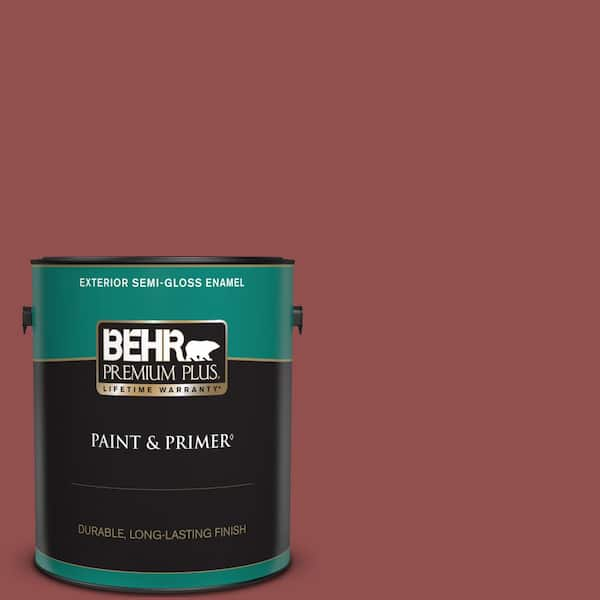 BEHR PREMIUM PLUS 1 gal. #PPU1-08 Pompeian Red Semi-Gloss Enamel Exterior Paint & Primer