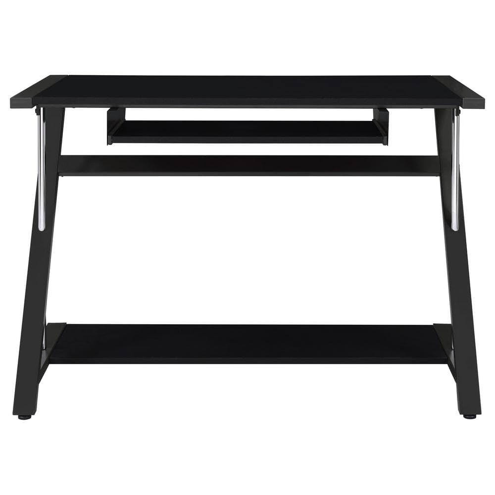 Black Wood Home Office Desk with Keyboard Tray and Shelf