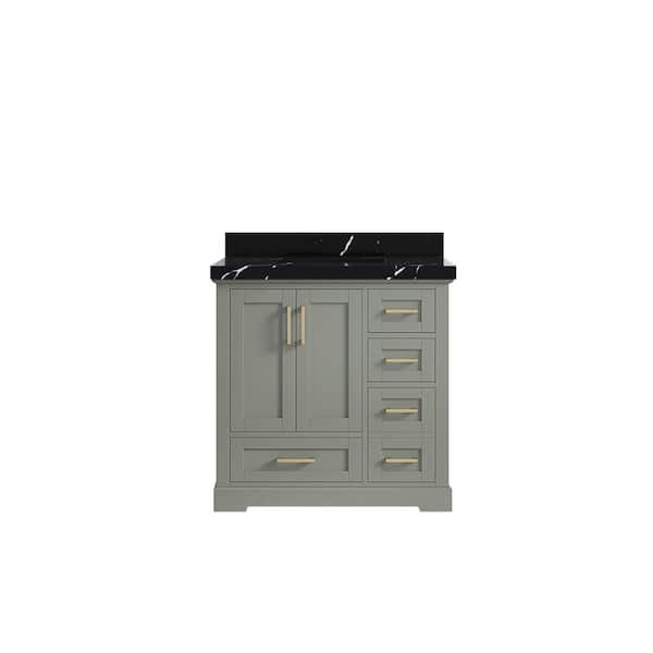 Willow Collections Boston 36 in. W x 22 in. D x 36 in. H Single Sink Bath Vanity Center in Evergreen with 2 in. Calcutta Black Qt. Top