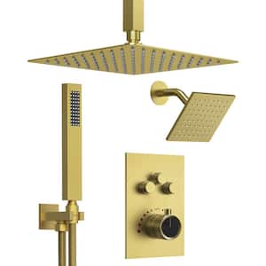 His and Hers Showers 7-Spray Round High Pressure Multifunction Wall Bar Shower Kit with Anti-Scald Valve in Brushed Gold