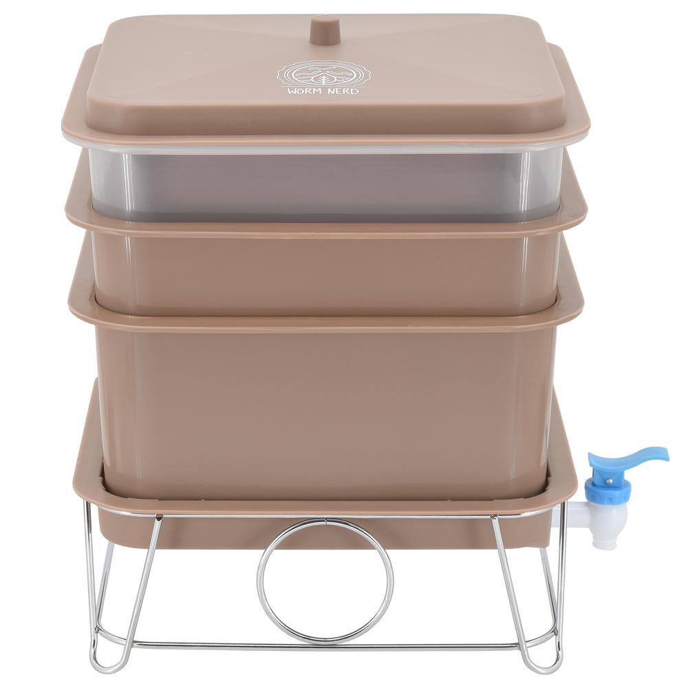 Tan 4-Tray Plastic Worm Composting Bin with Spigot
