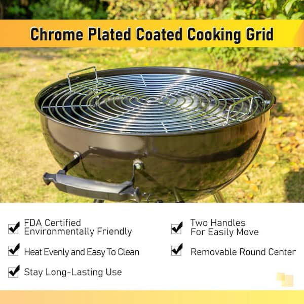 PHI VILLA 22 in. Kettle Charcoal Grill in Black With Pizza