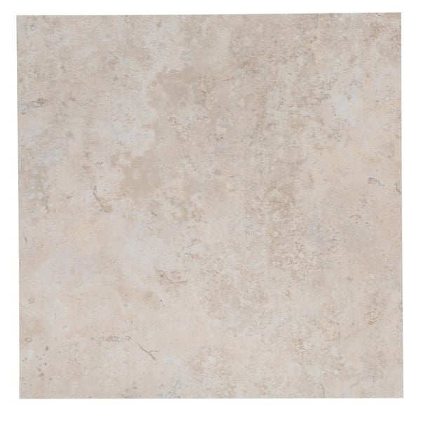 Travertine Beige 4 MIL x 12 in. W x 12 in. L Peel and Stick Water Resistant Vinyl Tile Flooring (30 sqft/case)