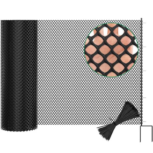 3 ft. x 82 ft. Plastic Barrier Fence Temporary Fencing with Metal Stakes Black Safety Garden Netting for Backyard