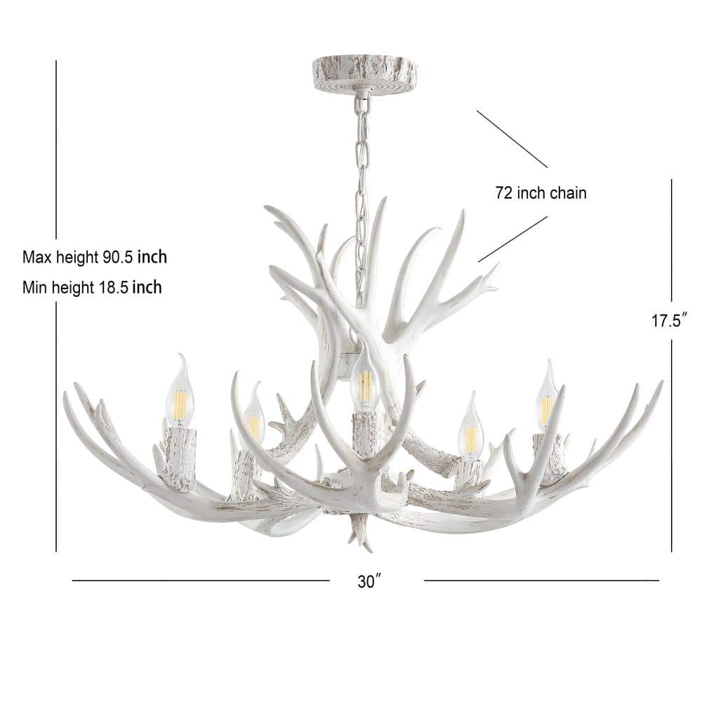 Eldora 30" White Adjustable Resin Antler 5-Light LED Chandelier