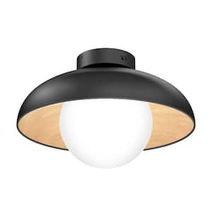 Boden 15 in. 1-Light Black and Wood 5CCT Integrated Selectable LED Flush Mount