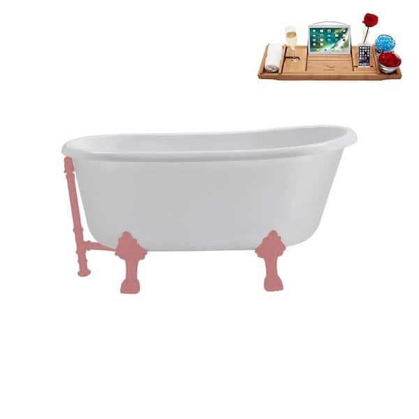 Streamline 57 in. x 29.5 in. Acrylic Clawfoot Soaking Bathtub in Glossy White With Matte Pink Clawfeet And Matte Pink Drain