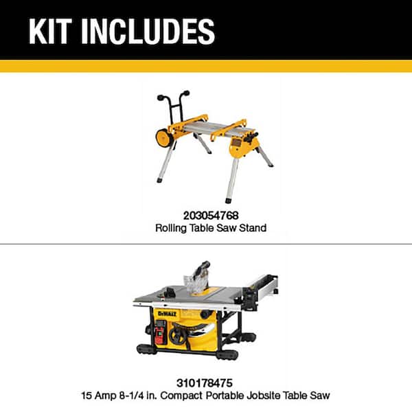 15 Amp Corded 8-1/4 in. Compact Portable Jobsite Tablesaw with Heavy-Duty Rolling Stand with Quick-Connect Brackets