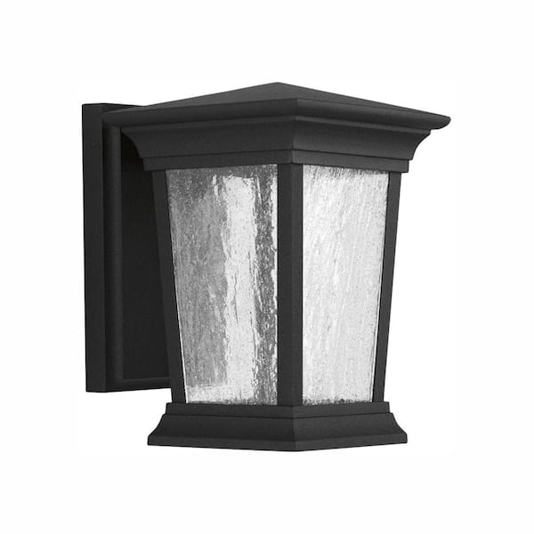 Progress Lighting Arrive LED Collection Textured Black Clear Seeded Glass Modern Outdoor Small Wall Lantern Light