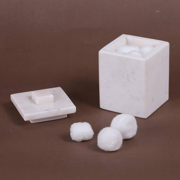 Creative Home Natural Marble Cotton Ball Holder in Off-White 74895