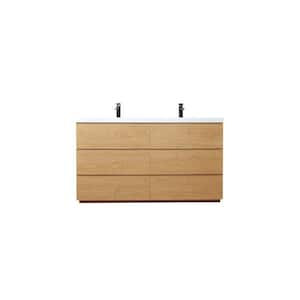 Angeles 60 in. W Bath Vanity in New England Oak with Reinforced Acrylic Vanity Top in White with White Basins