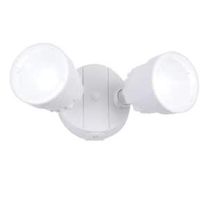 2-Light White Outdoor Integrated LED Wall or Eave Mount Flood Light