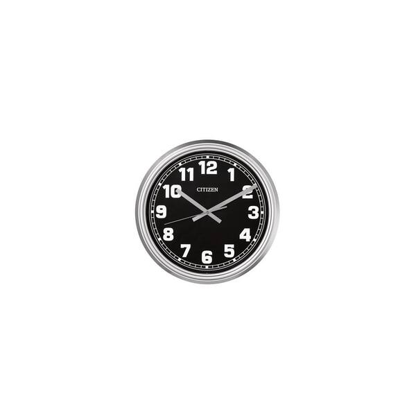 CITIZEN 16 in. Black Outdoor or Indoor Wall Clock Molded From Hi Impact Material and Chrome Plated For a Mirror