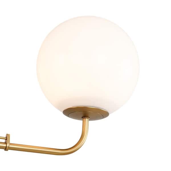 4 Light Brushed Gold Mid Century Globe Chandelier Modern Sputnik Pendant Light Fixture for Foyer with Milky Glass Shade