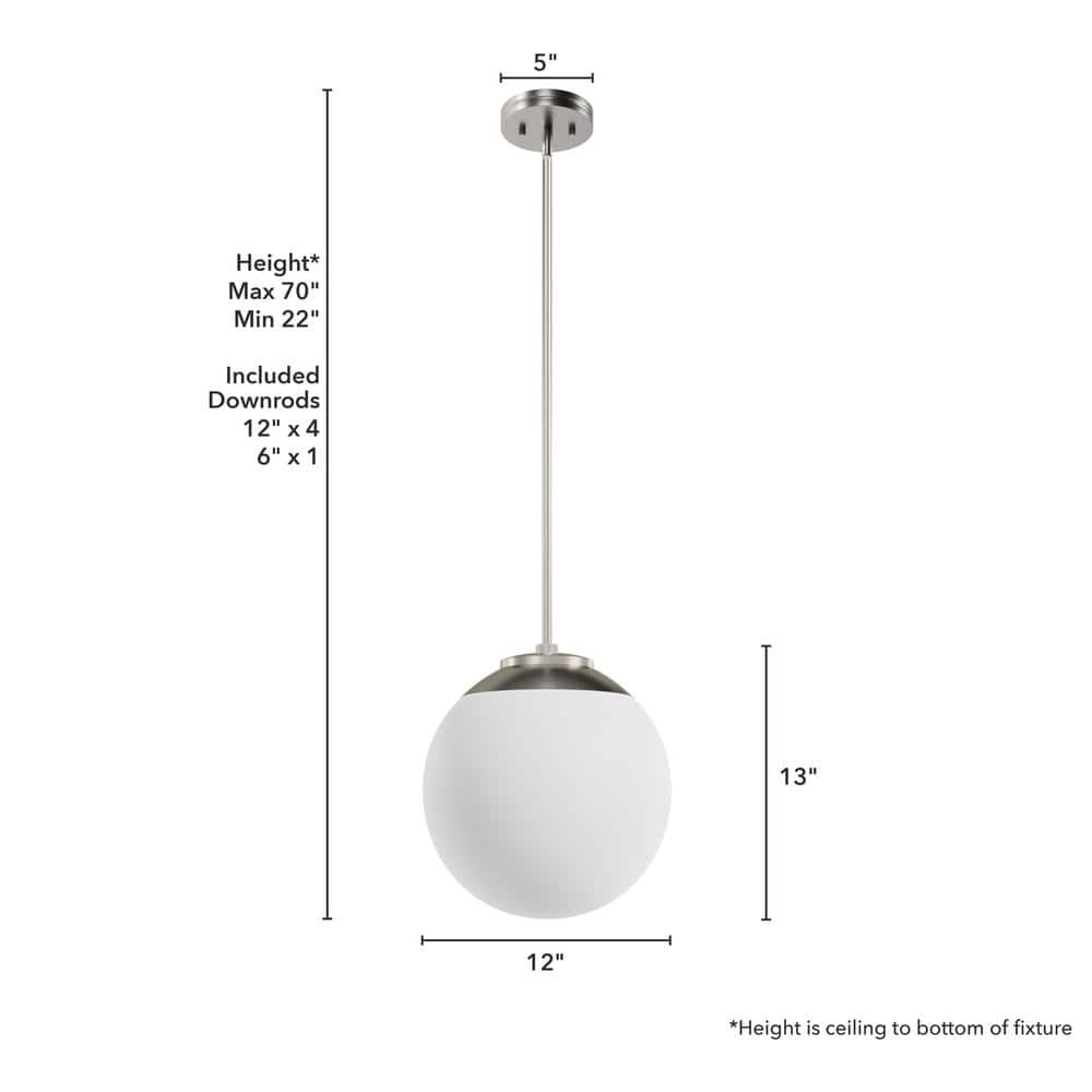 Hepburn Brushed Nickel 12" Deco Style Globe Pendant Light