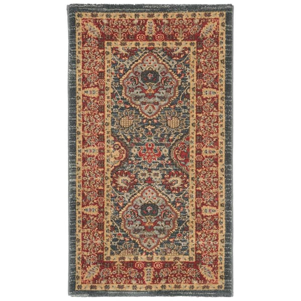 SAFAVIEH Mahal Navy/Red Doormat 2 ft. x 4 ft. Border Floral Medallion Area Rug
