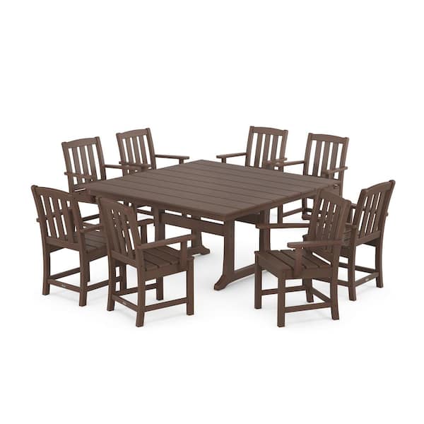 Cape Cod Vintage Lantern 9-Piece Farmhouse Trestle Plastic Square Outdoor Dining Set