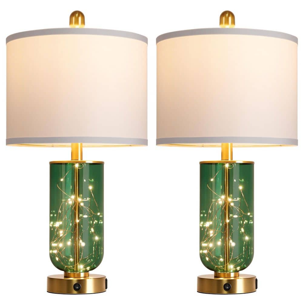 23'' Green Glass Table Lamp Set of 2, Modern Bedside Lamp with USB A+C Charging Ports and Night Light(Bulbs Included) price history on PriceWatchPro
