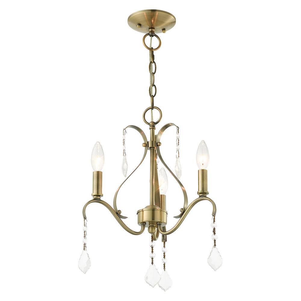 Antique Brass Mini Chandelier with Clear Crystals