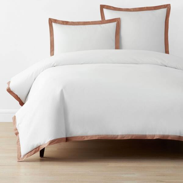The Company Store Company Cotton Solid Border Clay Queen Cotton Percale Duvet Cover