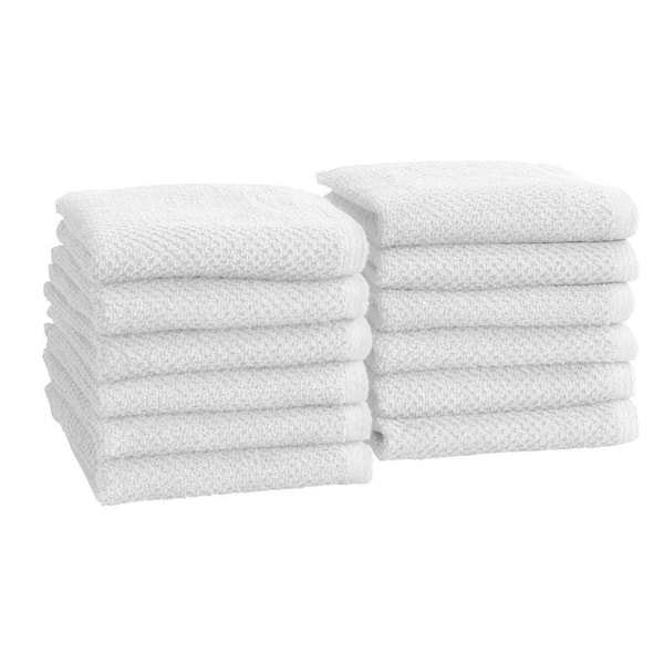 FRESHFOLDS White Solid 100% Cotton Textured Washcloth (Set of 12)