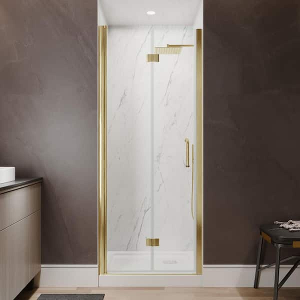 30-32 in. W x 72 in. H Bi Fold Frameless Shower Door in Brushed Gold with Clear Glass