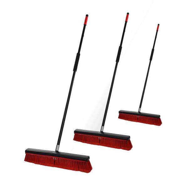 Alpine Industries 18 in. Red Indoor Smooth Surface 2-in-1 Squeegee Push Broom ((3-Pack))