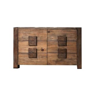 Brown 6-Drawer 60 in. Wide Dresser Without Mirror