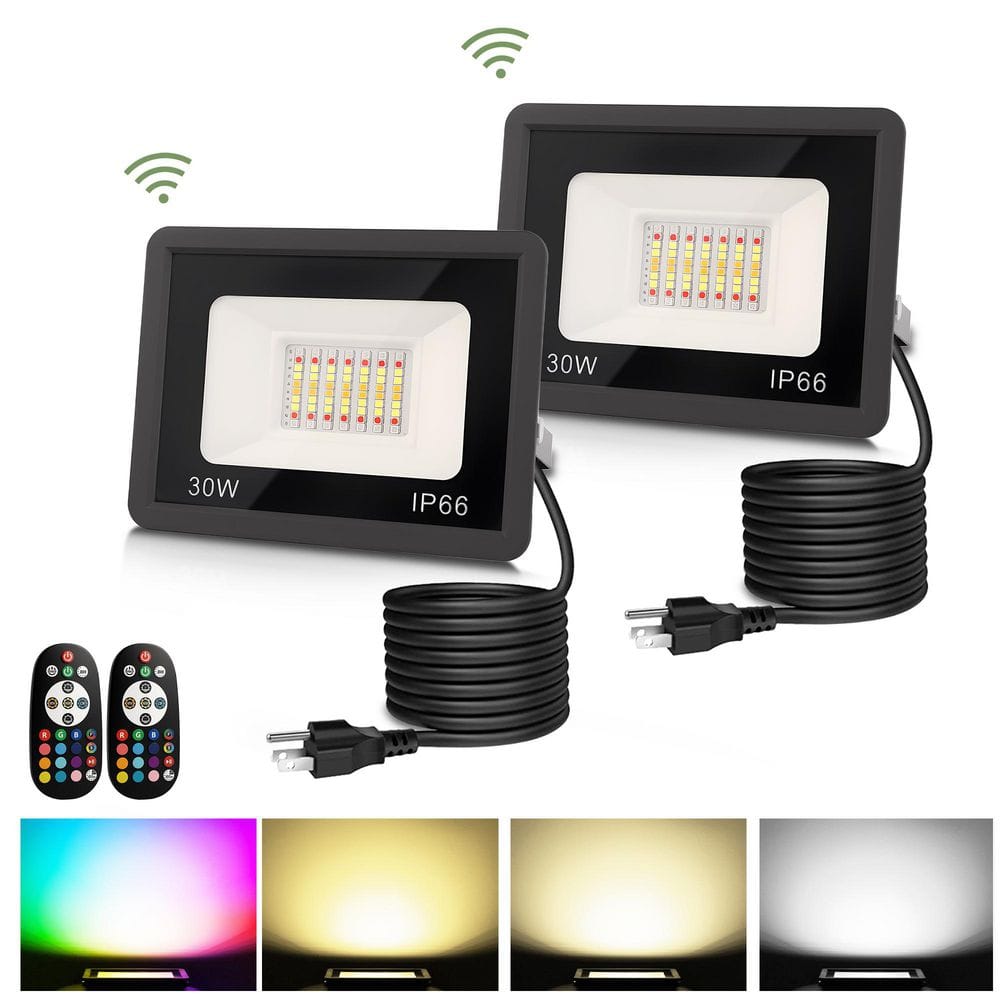 YANSUN 30 Watt Black Plug-in Outdoor 950 Lumen RGB Integrated LED
