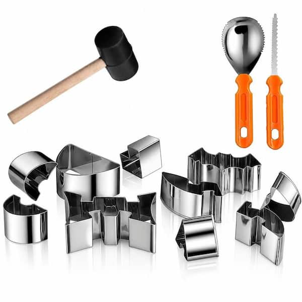 Kid‑Safe Stainless‑Steel Pumpkin Carving Tool, 13‑Pack Metal Utensils with Hammer for Halloween Jack‑O‑Lantern Decor