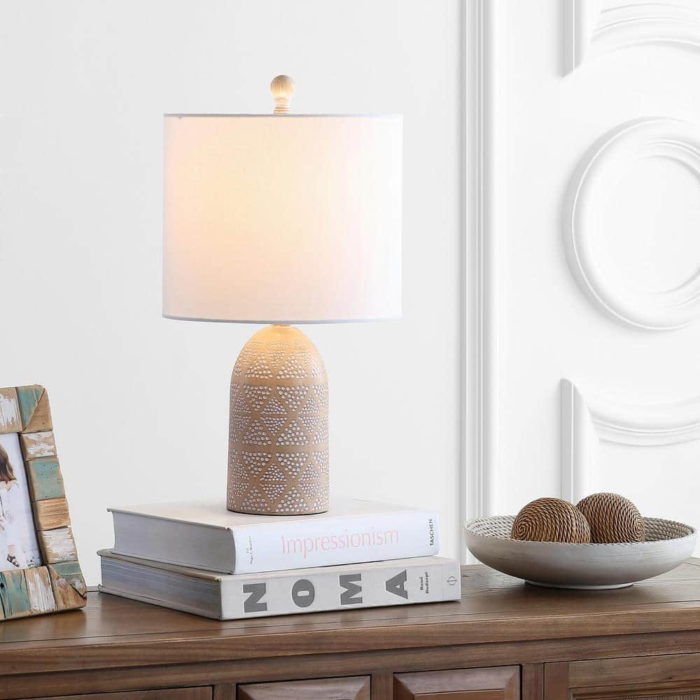 Nava Beige Geometric Polka Dot Table Lamp with Drum Shade