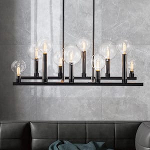 Honor 10-Light 17.3 in. W Black Linear; Oval Island Chandelier with Clear glass for Dining/Living Room