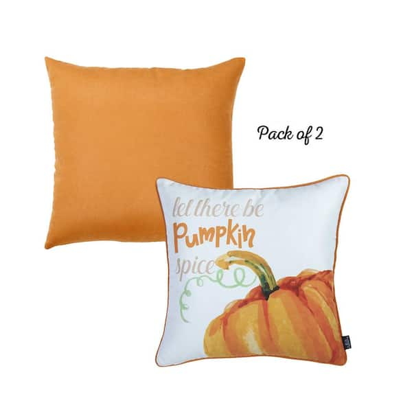 Fall Season Decorative Throw Pillow Set of 4 Pumpkin & Solid Orange 18 in. x 18 in. Square for Couch, Bedding, Size: 18 x 18, White