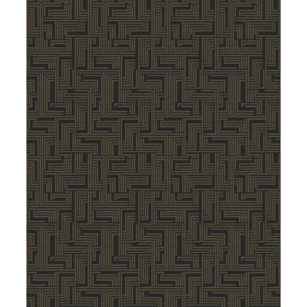 Boutique Collection Bronze/Black Shimmery Geometric Maze Non-Pasted Paper o