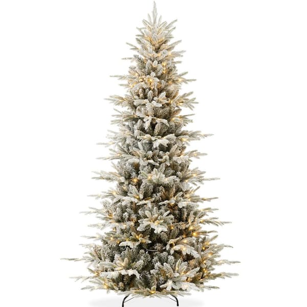 6 ft. Green Fir Pre-Lit Flocked Artificial Christmas Tree with 300-LED Color + Clear Lights